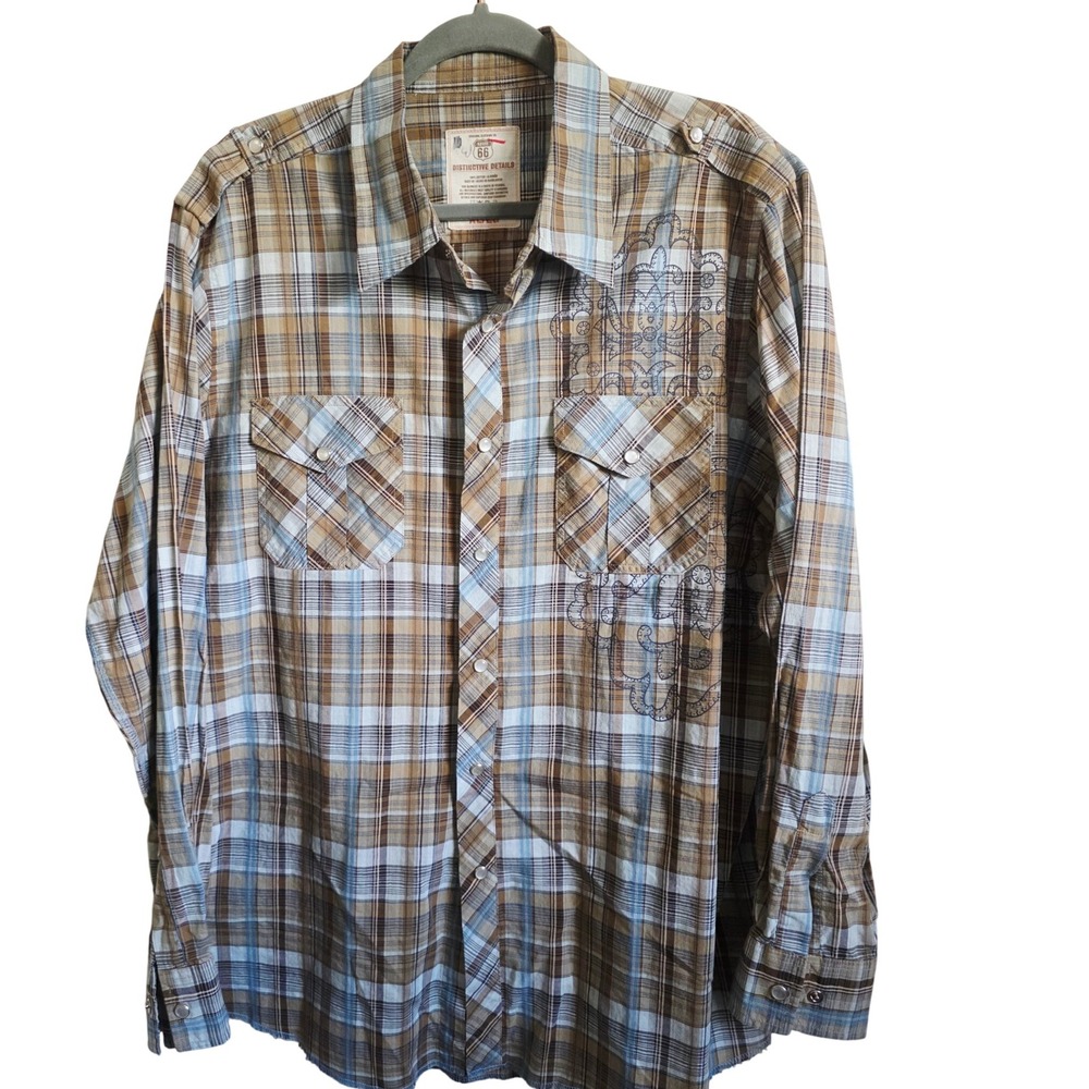 Route 66 Mens XL Plaid Western Pearl Snap Long Sleeve Shirt Vintage